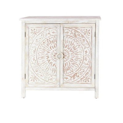 Rustic Wooden Cabinet with Carved Medallion Design Beige - Olivia & May