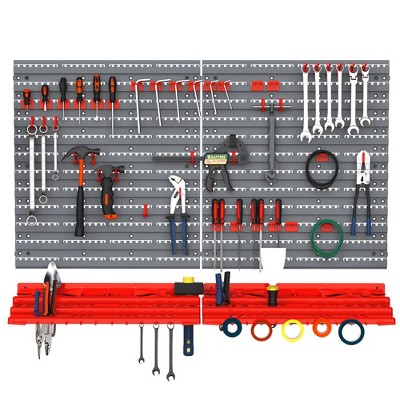 DURHAND 54 Piece Pegboard and Shelf Tool Organizer Wall Mounted DIY Garage Storage with 50 Hooks