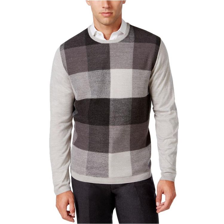 Ryan Seacrest Mens Plaid-Front Pullover Sweater, concrete, Large : Target