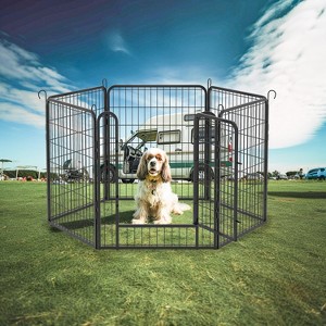 ORRD 8 Panel Heavy Duty Metal Playpen with Door, 31.7" H Dog Fence Pet Exercise Pen for Outdoor Indoor Use - 1 of 4