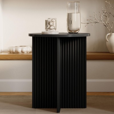 Stead Round Fluted Accent Table - Pedestal Drink Table - Modern Home, Bedroom, and Living Room Furniture (Blackened Oak)