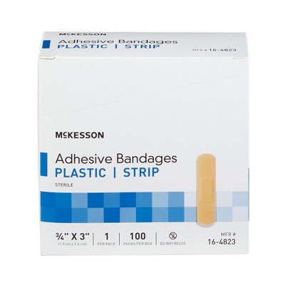 Mckesson Adhesive Bandages, Plastic Strips, 3 In X 3/4 In, 100 Count, 1