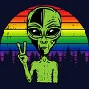 Adult Design By Humans Alien Peace Pride Retro Stripes By Tomoken T-Shirt - 2 of 2