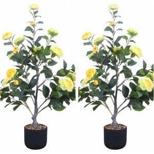 Camellia Artificial Plant, 3.28FT Faux Flower Plants Artificial Tree with Planter Tree with Vibrant Flowers Faux Flower Plants Plant in Pot - 1 of 4