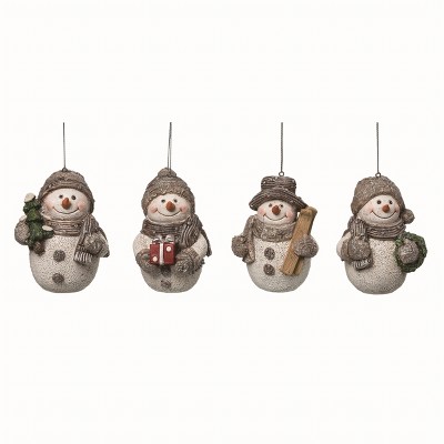 Transpac Resin Merry Snowman Ornament Set of 4 Christmas Home Decorations