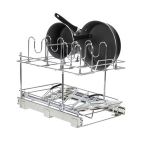 Glidez Multipurpose Chrome-Plated Steel Pull-Out/Slide-Out Basket Storage Organizer for Pots and Lids - 2-Tier Dual-Slide Design - Chrome - 1 of 4