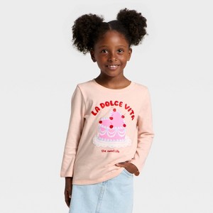 Toddler Girls' Long Sleeve Graphic T-Shirt - Cat & Jack™ Coral Pink - 1 of 4