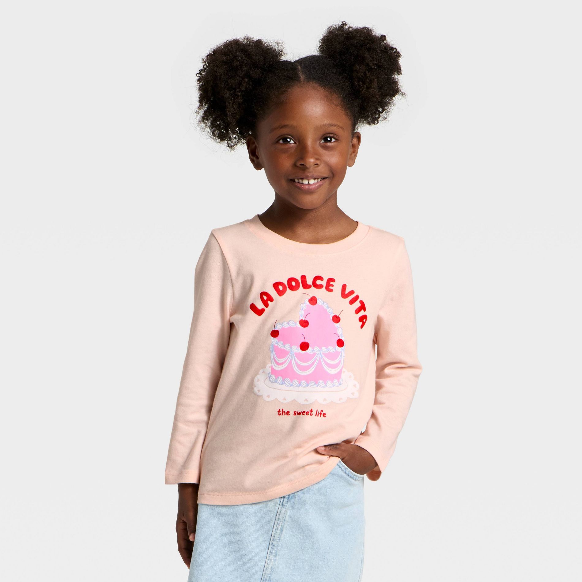 Toddler Girls' Long Sleeve Graphic T-Shirt - Cat & Jack™ Coral Pink 2T