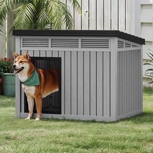 Plastic Dog House Outdoor Indoor Dog Kennel with Liftable Roof & Good Black/Gray - 1 of 4