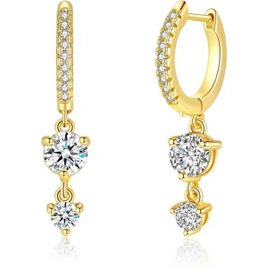 Gold Plated Small Huggie Hoop Earrings for Women, 3-Pair Stackable Set with Jackets, Dainty Holiday Jewelry Gift - 1 of 4