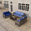 Outdoor Modern Patio Conversation Set, PE Wicker with Glass Coffee Table for Backyard, Garden, Pool Decks, Blue - 3 of 4