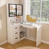 Okak 43.31IN Modern L Shaped Desk with Glass Cabinets, Corner Desk with Storage Shelves and Keyboard Tray, Computer Desk for Home, Office - 4 of 4