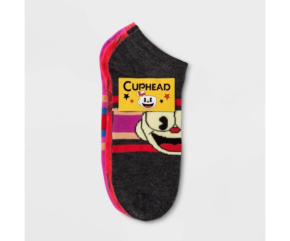 Women's 3pk Cuphead Low Cut Socks - Gray/Red/Pink One Size