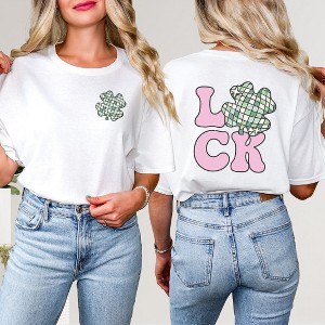 Simply Sage Market Women's Luck With Shamrock Front and Back Short Sleeve Graphic Tee - 1 of 3