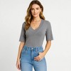 Cherie Code Women’s V-Neck Tee – Stretch Knit, Elbow Sleeve, Fitted Silhouette - 3 of 4