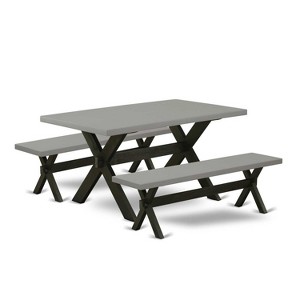 HomeStock 3-Piece Rectangle Natural Oak Finish Solid Wood Top Dining Table with 2-Benches - 1 of 4