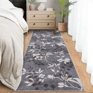 Modern Leaves Pattern Area Rug Botanical Print Washable Rugs for Living Room Bedroom Non-Slip Low Pile Floor Carpet - 1 of 4
