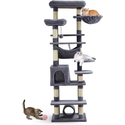 Cat Tree for Large Cats, Features Scratching Post, Cat Condo, Platforms, Tunnel, Hammock, Food Station & Bowls