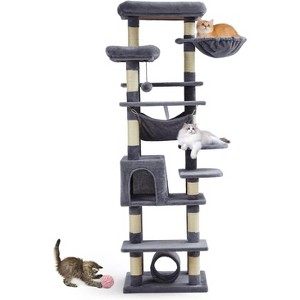 Cat Tree for Large Cats, Features Scratching Post, Cat Condo, Platforms, Tunnel, Hammock, Food Station & Bowls - 1 of 4