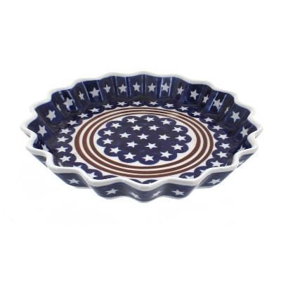 Blue Rose Polish Pottery Stars & Stripes Fluted Quiche Dish