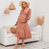 Coolmee Women's Maternity Boho Floral Dress Long Sleeve A Line Smocked Pregnancy Dress Ruffle Flowy Maxi Dressfor Photoshoot Shower - 3 of 4