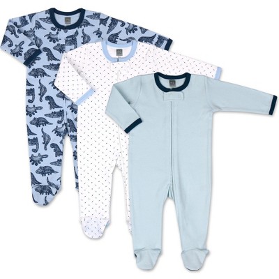 Image of The Peanutshell Unisex Footed Baby Sleepers, Dinos and Dots, 3-Pack, Newborn to 12 Month Sizes