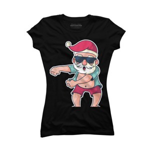 Junior's Design By Humans Funny Christmas Flossing Santa By rasok T-Shirt - 1 of 3