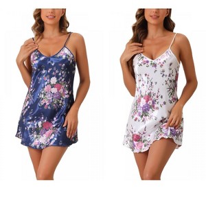 INSPIRE CHIC Women's 2 Pcs Silky Satin Mini Floral Slip Strapless Chemise Lingerie Sleepwear - 1 of 4