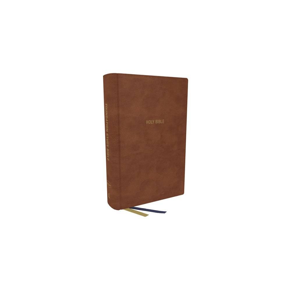Nkjv, Foundation Study Bible, Large Print, Leathersoft, Brown, Red Letter, Comfort Print - by Thomas Nelson (Leather Bound)