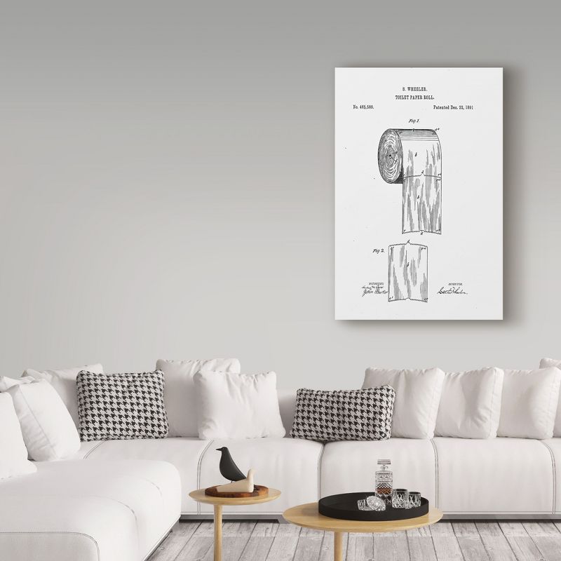 Trademark Fine Art -Claire Doherty 'Toilet Paper Roll Patent 1891 White' Canvas Art, 3 of 4