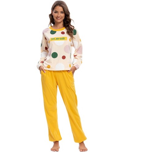 cheibear Womens Sleepwear Long Sleeve Pajamas Tops with Pants Soft Lounge  Set Yellow X Small