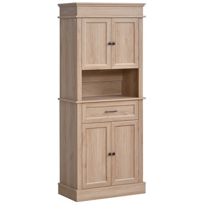 Traditional Buffet with Hutch, Freestanding Kitchen Pantry Storage Cabinet with Doors and Drawer, Adjustable Shelving