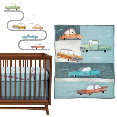 Lambs & Ivy Baby Car Tunes 4-Piece Nursery Crib Bedding Set - Blue