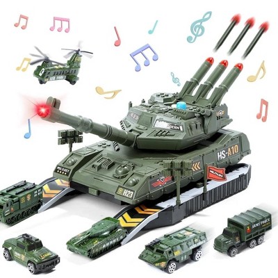 Skirfy Tank Toys for Boys, Army Toys Tank with 6PCS Alloy Die-Cast Army Vehicles with Light & Sound, green