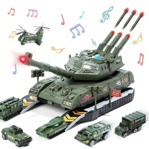 Skirfy Tank Toys for Boys, Army Toys Tank with 6PCS Alloy Die-Cast Army Vehicles with Light & Sound, green - 1 of 4