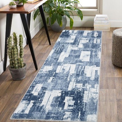 Abstract Geometric Washable Rug, Low Pile Modern Carpet for Living Room Bedroom, Non-Slip, Stain-Resistant Indoor Floor Cover