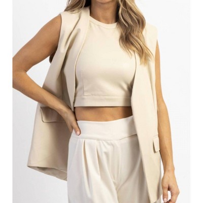 Women's LACI LEATHER HALTER CROP AND VEST SET - CRESCENT