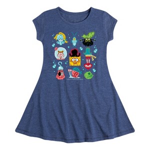 Girls' - Spongebob Squarepants - Spongebob: The Search For Squarepants Grid Fit & Flair Cap Sleeve Graphic Dress - 1 of 4