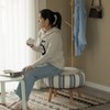 Fabulaxe Modern Striped Round Fabric Ottoman with Inner Storage, White and Blue - 4 of 4