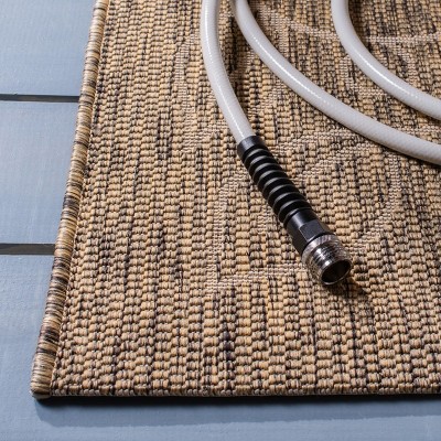 Dark Beige Floral Border Synthetic Outdoor Area Rug