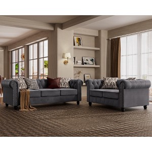 5 Seater Velvet Chesterfield Couches for Living Room Sets Loveseat and Sofa 2-Pieces -Morden Fort - 1 of 4