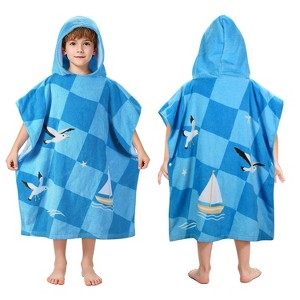 Catalonia 100% Cotton Kid's Boat Hooded Bath Towel for Girls Boys Aged 2-6, Absorbent Toddler Towel Cape, Changing Robe for Pool Beach Bathroom - 1 of 4