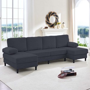 Mjkone 110" U-Shaped Sectional Sofa Couches with Double Chaises and Sleepable Armrests,Corduroy Upholstered 4-Seater Sofa - 1 of 4