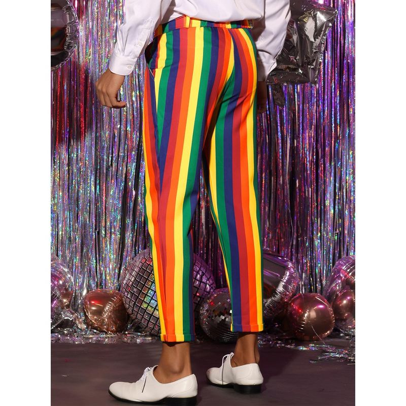 Lars Amadeus Men's Regular Fit Flat Front Cropped Rainbow Striped Pants, 3 of 6