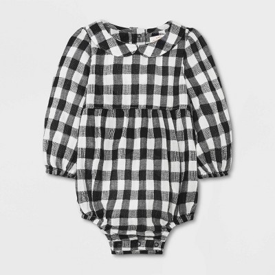 Baby Girls' Gingham Long Sleeve Bubble Romper - Cat & Jack™ Black 12M