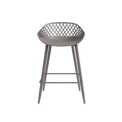 Warm Gray Wood and Metal Low-Back Counter Stools, Set of 2