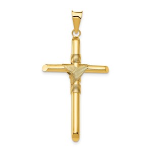Black Bow Jewelry 14k Yellow Gold Hollow Tube Rope Cross Pendant - 1 of 4