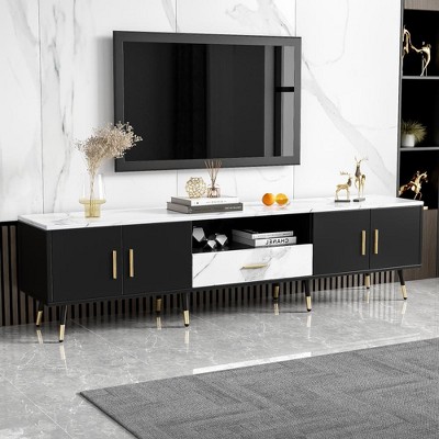 Chic Crate-Modern Media Console – 80In TV Stand w/ 2-Cabinet & Open Shelving, Fits 55-80In TVs