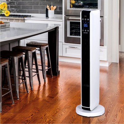 White 30" Ceramic Oscillating Tower Heater with Remote