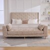 Modern Upholstered End of Bed Bench,Chenille Daybed Couch with Bolster Pillows,Armrests Bench with Rubberwood Legs for Bedroom-Cuddlewood - 3 of 4
